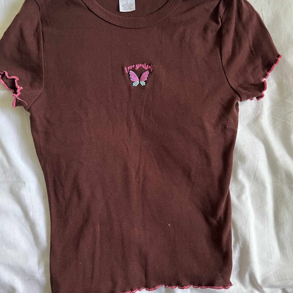 Rue21 Brown Tee with Pink Butterfly